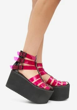Lemon Drop By Privileged Platforms Fuchsia Pest Platform Sandals