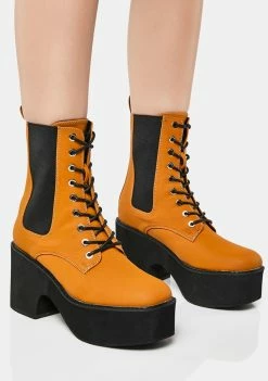 Lemon Drop By Privileged Camel Ruben Platform Combat Boots