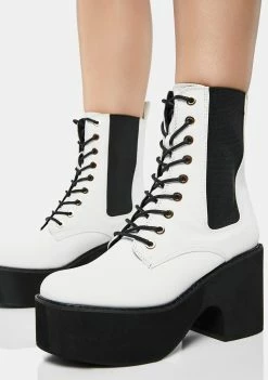 Lemon Drop By Privileged White Ruben Platform Combat Boots
