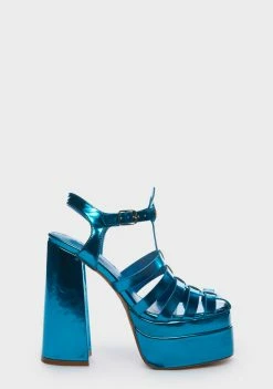 Lemon Drop Shop 28 Lemon Drop By Privileged Blue Metallic Tacy Platform Sandals Platforms