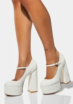 Lemon Drop Shop 18 Lemon Drop By Privileged White Sparkley Patent Platform Heels