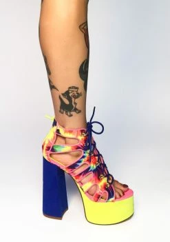 Lemon Drop By Privileged Tie Dye Mallory Platform Heels