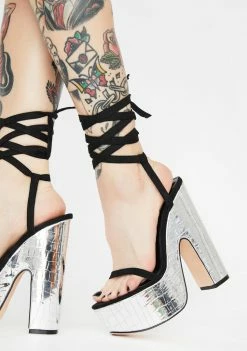 Lemon Drop By Privileged Platforms Black Genevive Lace Up Heels