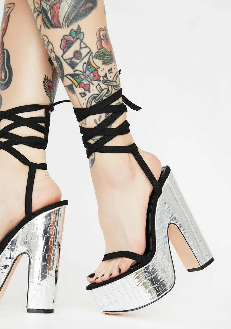 Brand new 𧨠Lemon Drop By Privileged Platforms Black Genevive Lace Up π Heels π 1 Lemon Drop By Privileged Platforms Black Genevive Lace Up Heels