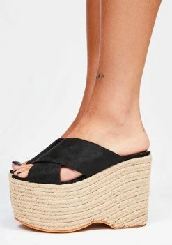 Lemon Drop By Privileged Platforms Black Bannah Platform Sandals
