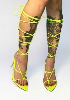 Lemon Drop By Privileged Neon Yellow Nappa Lace Up Heels
