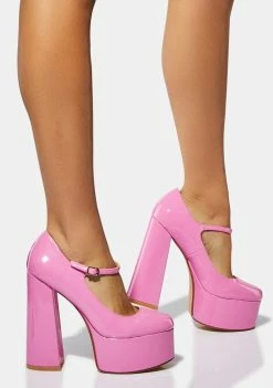 Lemon Drop By Privileged Pink Sparkley Patent Platform Heels