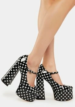 Lemon Drop By Privileged Polka Dot Sparkley Patent Platform Heels