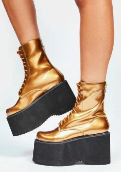 Lemon Drop By Privileged Platforms Gold Melissa Platform Boots
