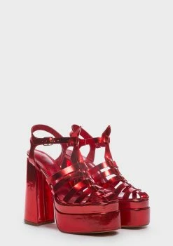 Lemon Drop By Privileged Red Metallic Tacy Platform Sandals Platforms