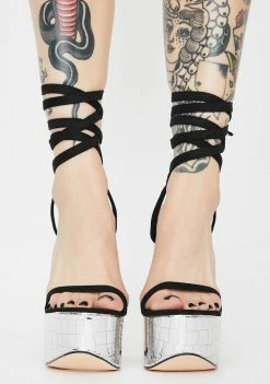 Brand new 𧨠Lemon Drop By Privileged Platforms Black Genevive Lace Up π Heels π 6 Lemon Drop By Privileged Platforms Black Genevive Lace Up Heels