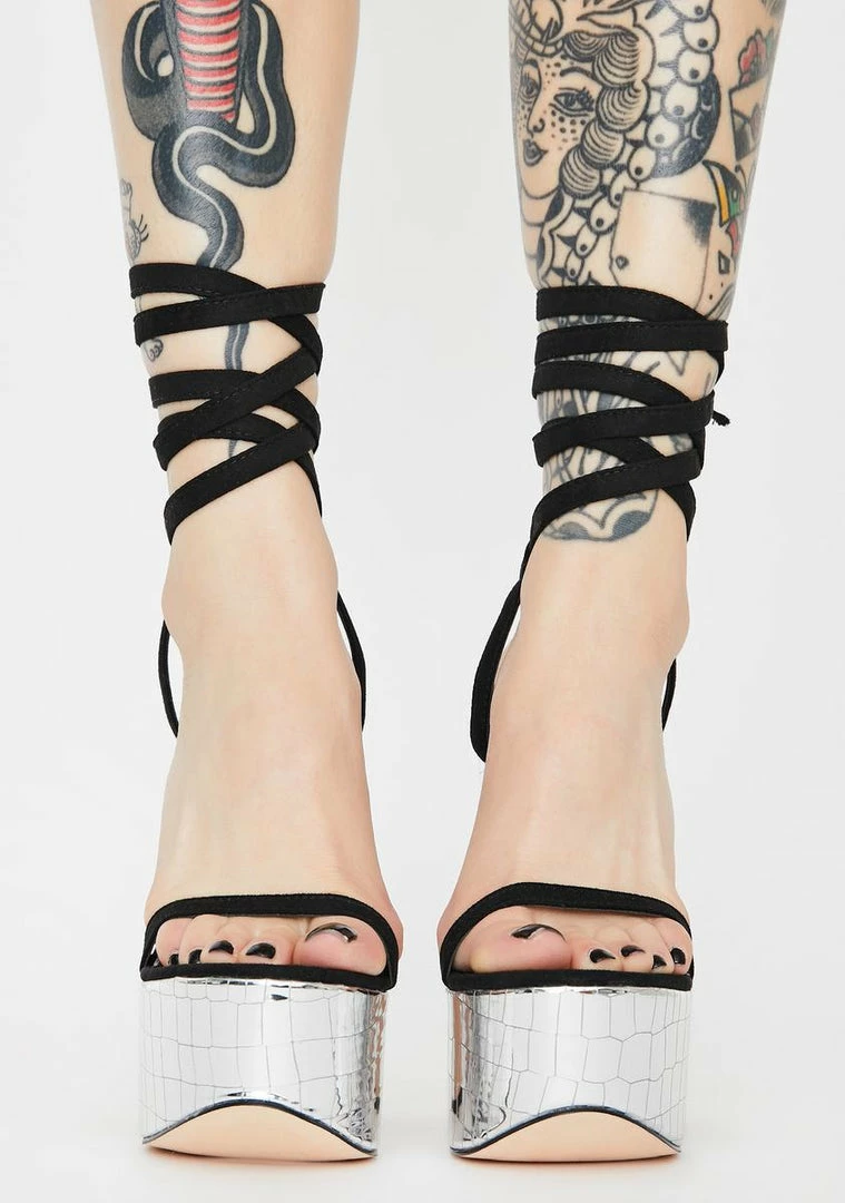 Brand new 𧨠Lemon Drop By Privileged Platforms Black Genevive Lace Up π Heels π 3 Lemon Drop By Privileged Platforms Black Genevive Lace Up Heels