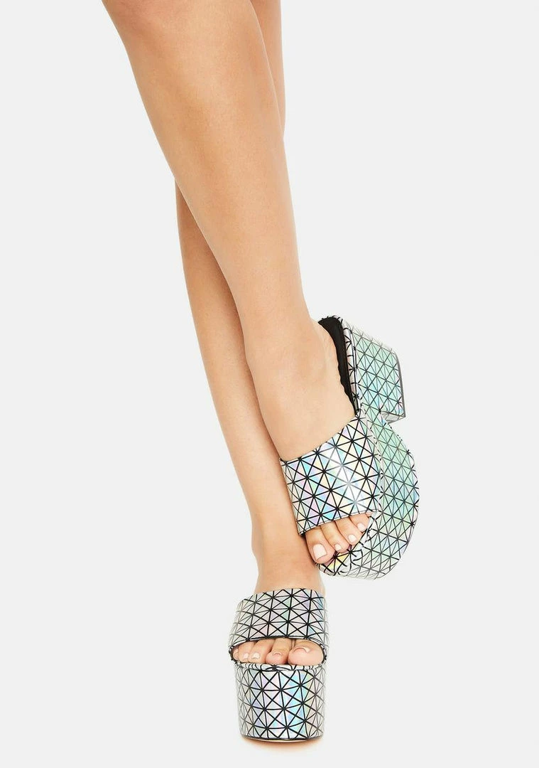 Brand new π Lemon Drop By Privileged Silver Armour Platform Slides π 2 Lemon Drop By Privileged Silver Armour Platform Slides