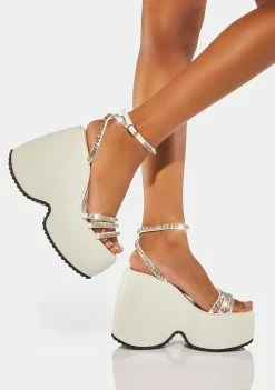 Lemon Drop By Privileged White Ramsey Platform Heels