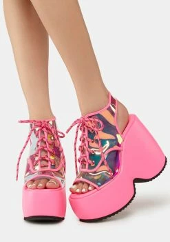 Cheapest π₯° Lemon Drop By Privileged Pink Saphira Platform Wedges βοΈ 7 Lemon Drop By Privileged Pink Saphira Platform Wedges