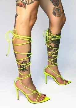 Lemon Drop By Privileged Neon Yellow Nappa Lace Up Heels