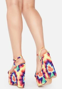 Lemon Drop By Privileged Wedges Tie Dye Pop Wedge Heels