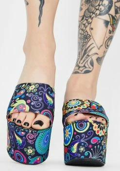 Lemon Drop By Privileged Platforms Navy Paisley Lenox Platform Sandals