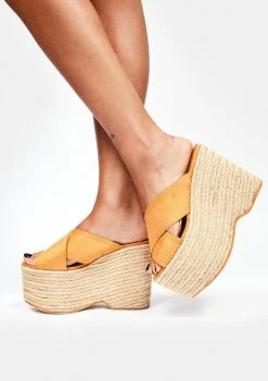 Lemon Drop By Privileged Tan Bannah Platform Sandals