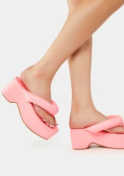 Lemon Drop By Privileged Pink Scotia Platform Sandals Slides