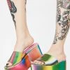 Lemon Drop By Privileged Rainbow Lenox Holographic Platform Sandals Platforms
