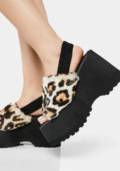 Lemon Drop By Privileged Leopard Paladin Faux Fur Sandals Platform Heels