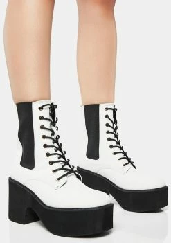 Lemon Drop By Privileged White Ruben Platform Combat Boots