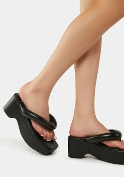 Lemon Drop By Privileged Black Scotia Platform Sandals Slides