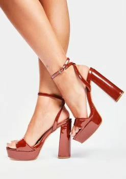 Lemon Drop By Privileged Cognac Switching Perspectives Peep Toe Heels Platforms