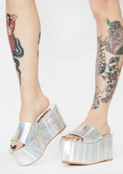 Lemon Drop By Privileged Lenox Holographic Platform Sandals Platforms