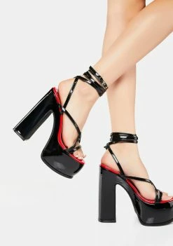 Lemon Drop By Privileged Black Drift Patent Platform Heels