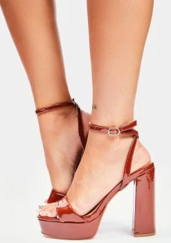 Lemon Drop By Privileged Cognac Switching Perspectives Peep Toe Heels Platforms