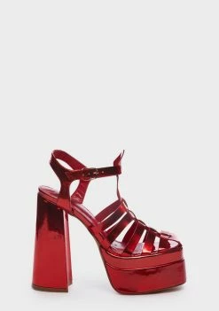 Lemon Drop By Privileged Red Metallic Tacy Platform Sandals Platforms