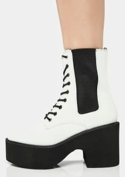 Lemon Drop By Privileged White Ruben Platform Combat Boots