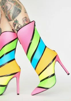 Lemon Drop By Privileged Plushin Rainbow Heeled Boots Boots & Booties