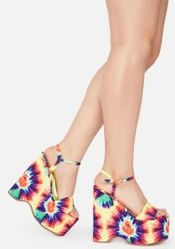 Lemon Drop By Privileged Wedges Tie Dye Pop Wedge Heels