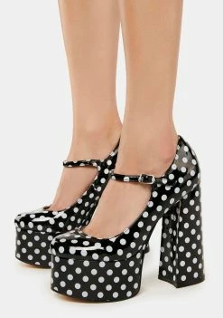 Lemon Drop By Privileged Polka Dot Sparkley Patent Platform Heels