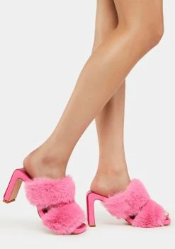 Lemon Drop By Privileged Pink Arlet Faux Fur Heels Fluffy Heels