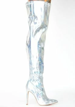 Lemon Drop By Privileged Boots & Booties Silver Feather Thigh High Boots