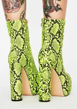 Lemon Drop By Privileged Platforms Act Up Snakeskin Platform Boots