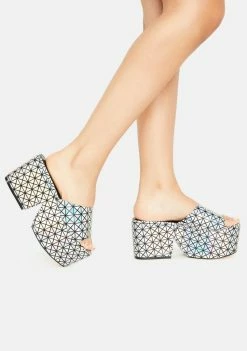 Brand new π Lemon Drop By Privileged Silver Armour Platform Slides π 6 Lemon Drop By Privileged Silver Armour Platform Slides