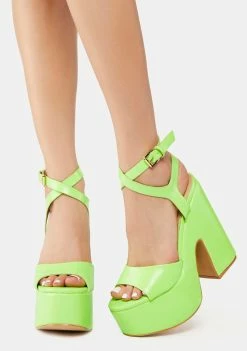 Lemon Drop By Privileged Neon Green Taga Platform Heels