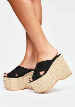 Lemon Drop By Privileged Platforms Black Bannah Platform Sandals