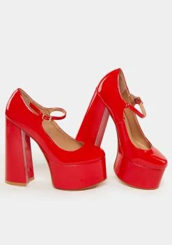 Lemon Drop By Privileged Red Sparkley Patent Platform Heels