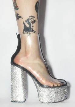 Lemon Drop By Privileged Platforms Black Brandie Rhinestone Heels