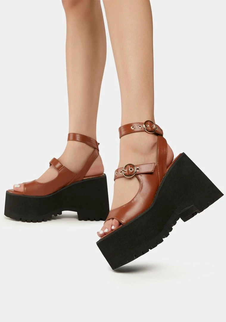 New 𧨠Lemon Drop By Privileged Brown Gessie Platform π©΄ Sandals π― 1 Lemon Drop By Privileged Brown Gessie Platform Sandals