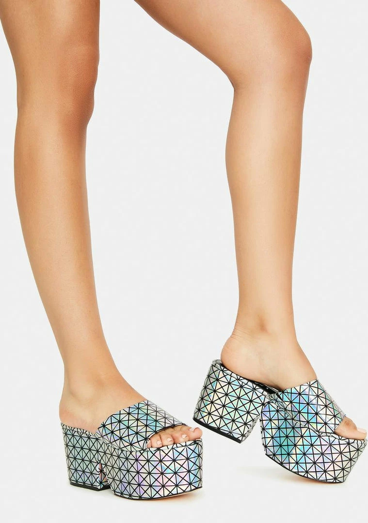 Brand new π Lemon Drop By Privileged Silver Armour Platform Slides π 1 Lemon Drop By Privileged Silver Armour Platform Slides