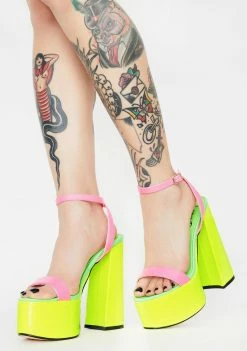 Lemon Drop By Privileged Neon Freema Platform Heels Platforms