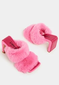 Lemon Drop By Privileged Pink Arlet Faux Fur Heels Fluffy Heels