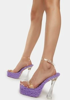 Lemon Drop By Privileged Clear Heels Purple Naja Fuzzy Heels